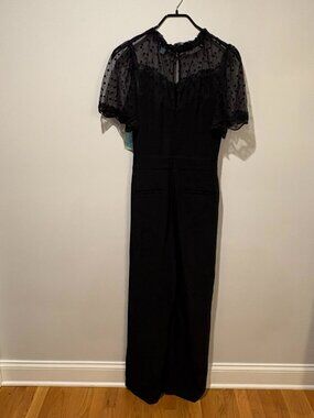 NWT - Cece Black Flock Dot Short Sleeve Jumpsuit - Size18W